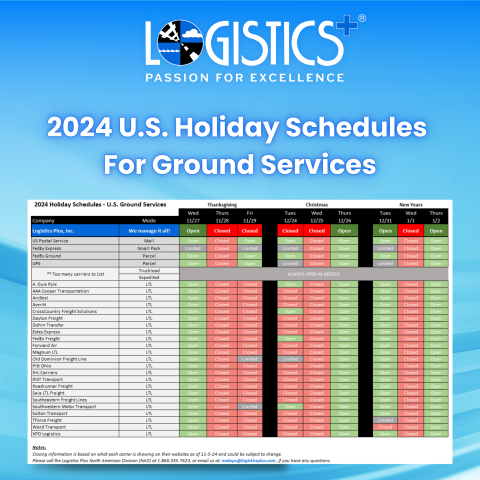 2024 U.S. Holiday Schedules for Ground Services